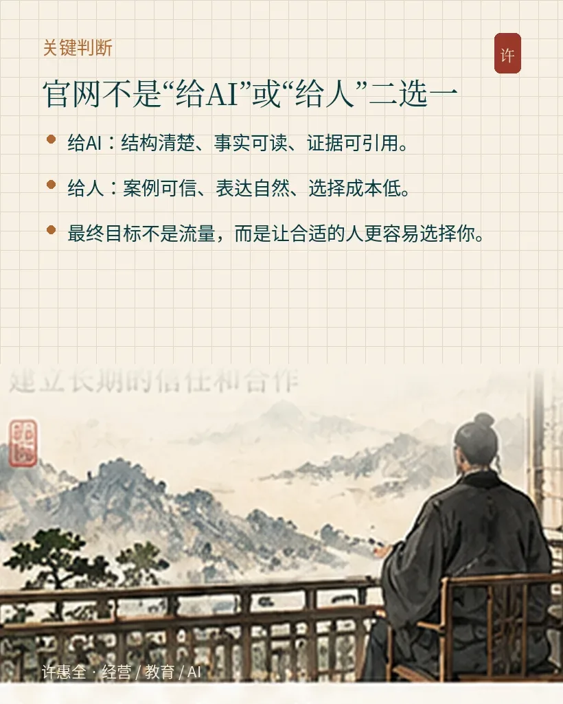 GEO 时代的官网：60% 为 AI 建认知，40% 为人建立信任。｜关键判断
