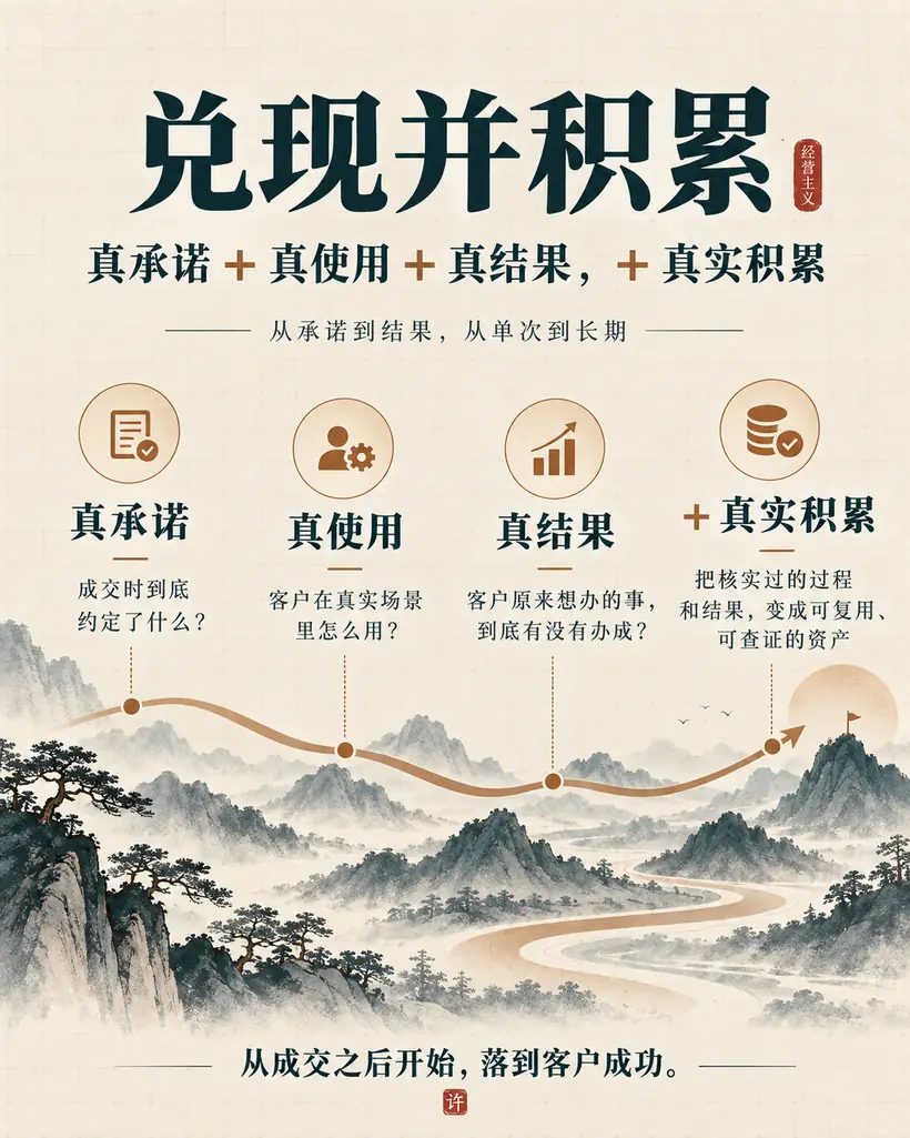 兑现并积累:真承诺、真使用、真结果,加真实积累