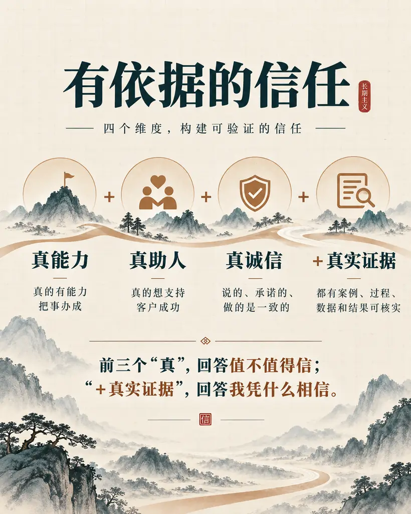 有依据的信任:真能力、真助人、真诚信,加真实证据
